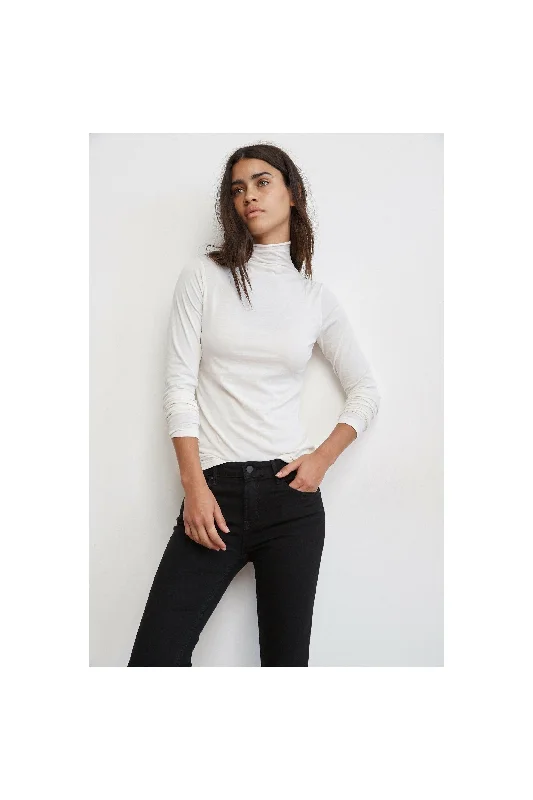 Velvet by Graham & Spencer Talisia Gauzy Whisper Fitted Mock Neck Tee | White Cotton Fabric Linen Fabric Terry Fabric Velvet by Graham & Spencer Talisia Gauzy Whisper Fitted Mock Neck Tee | White Cotton Fabric Linen Fabric Terry Fabric