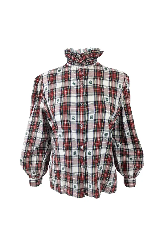 Vintage 1980s Red, White & Green Tartan Check Ruffle Shirt Jersey Fabric Tulle Fabric Batik Fabric Vintage 1980s Red, White & Green Tartan Check Ruffle Shirt Jersey Fabric Tulle Fabric Batik Fabric