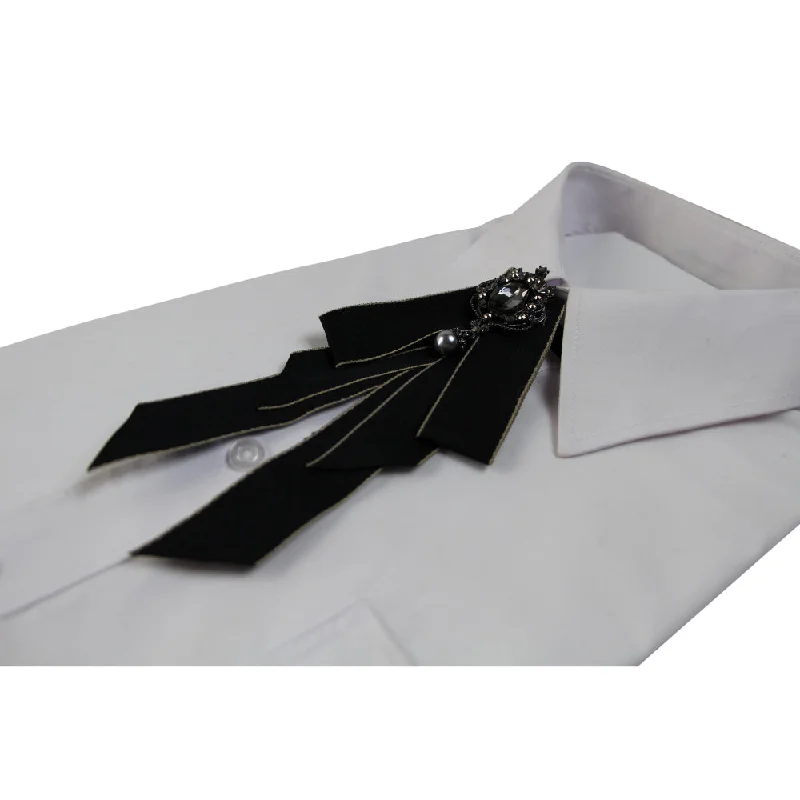 Womens Black Fabric Crystal Pearl Brooch Shirt Collar Bow Tie Cashmere Blend Cotton Blend Poly Blend Womens Black Fabric Crystal Pearl Brooch Shirt Collar Bow Tie Cashmere Blend Cotton Blend Poly Blend