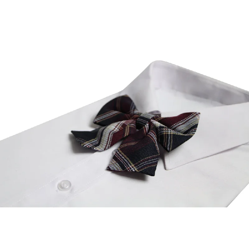 Womens Maroon & Black Tarten Patterned Shirt Collar Bow Tie Thin T-Shirt Open Front Quick Dry Womens Maroon & Black Tarten Patterned Shirt Collar Bow Tie Thin T-Shirt Open Front Quick Dry