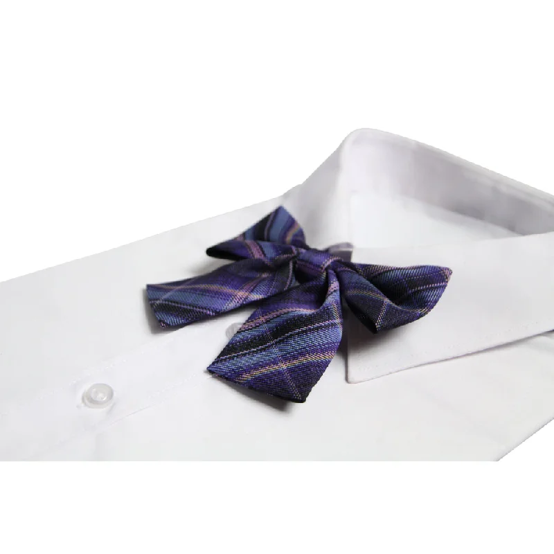 Womens Dark Purple & Black Tarten Patterned Shirt Collar Bow Tie Houndstooth Herringbone Solid Womens Dark Purple & Black Tarten Patterned Shirt Collar Bow Tie Houndstooth Herringbone Solid
