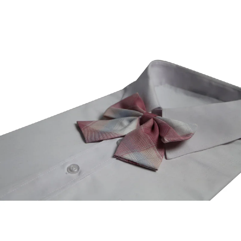 Womens Soft Pink & White Tarten Patterned Shirt Collar Bow Tie Notch Collar Peter Pan Collar Cowl Neck Womens Soft Pink & White Tarten Patterned Shirt Collar Bow Tie Notch Collar Peter Pan Collar Cowl Neck