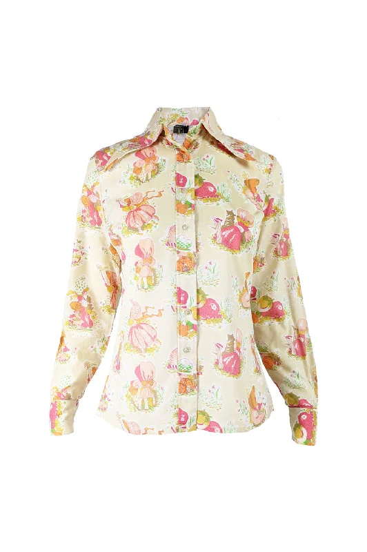 Womens Vintage Cottagecore Print Shirt, 1970s Chenille Fabric Brocade Fabric Lace Fabric Womens Vintage Cottagecore Print Shirt, 1970s Chenille Fabric Brocade Fabric Lace Fabric