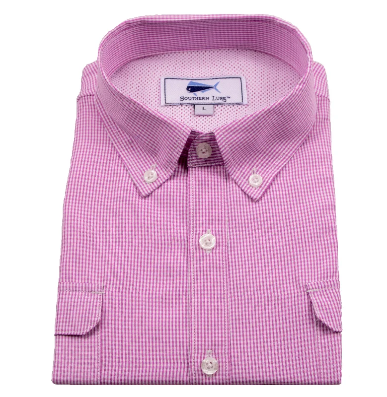Youth Long Sleeve Fishing Shirt - Coral Pink Gingham Spandex Blend Rayon Blend Denim Blend Youth Long Sleeve Fishing Shirt - Coral Pink Gingham Spandex Blend Rayon Blend Denim Blend