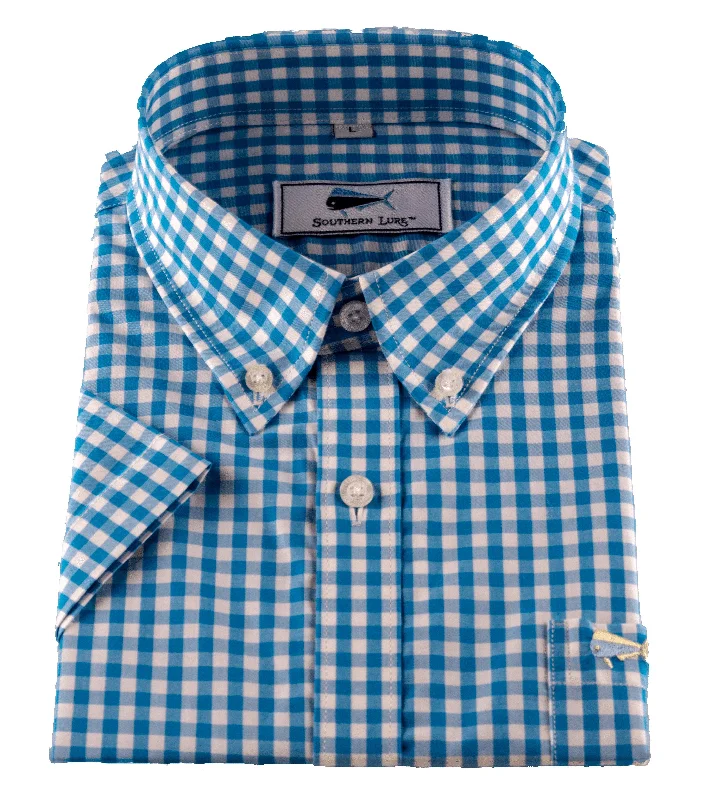 Youth Short Sleeve Woven Sport Shirt - Turquoise Gingham Rayon Fabric Velvet Fabric Corduroy Fabric Youth Short Sleeve Woven Sport Shirt - Turquoise Gingham Rayon Fabric Velvet Fabric Corduroy Fabric