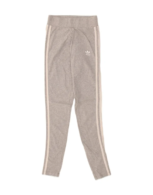 ADIDAS Womens Leggings UK 6 XS Grey Cotton Fashionable Sports Compression Leggings