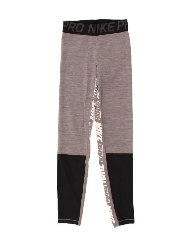 NIKE Womens Dri Fit Graphic Leggings UK 8 Small Grey Colourblock Cozy Lounge Pants Leggings NIKE Womens Dri Fit Graphic Leggings UK 8 Small Grey Colourblock Cozy Lounge Pants Leggings