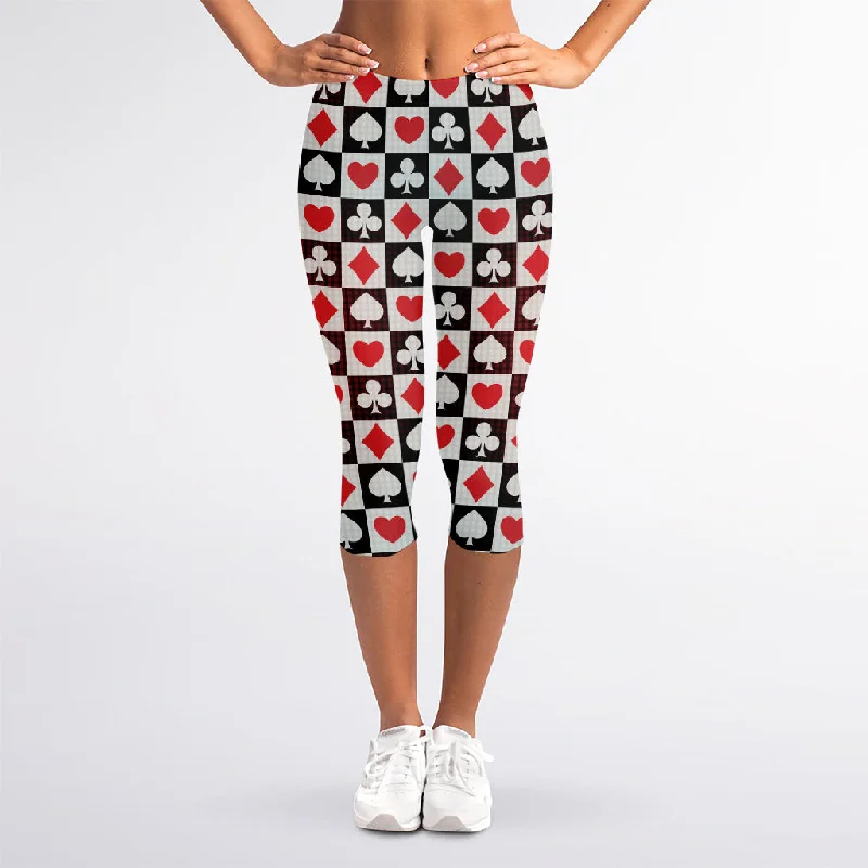 Playing Card Suits Check Pattern Print Women's Capri Leggings Trendy Sweat-Wicking Workout Leggings Playing Card Suits Check Pattern Print Women's Capri Leggings Trendy Sweat-Wicking Workout Leggings