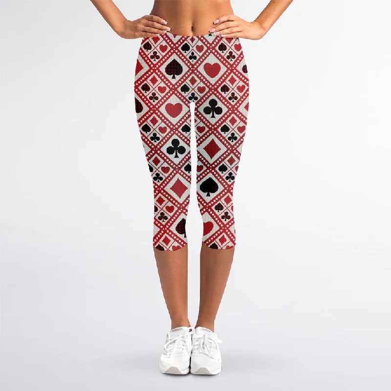 Playing Card Suits Plaid Pattern Print Women's Capri Leggings Fashionable Ribbed Knit Leggings Playing Card Suits Plaid Pattern Print Women's Capri Leggings Fashionable Ribbed Knit Leggings