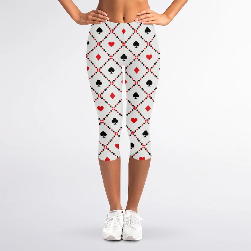 Poker Playing Card Suits Pattern Print Women's Capri Leggings Comfortable Slim Fit Leggings Poker Playing Card Suits Pattern Print Women's Capri Leggings Comfortable Slim Fit Leggings