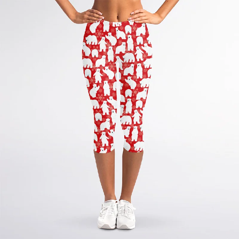 Polar Bear And Snowflake Pattern Print Women's Capri Leggings Elegant Animal Print Leggings Polar Bear And Snowflake Pattern Print Women's Capri Leggings Elegant Animal Print Leggings