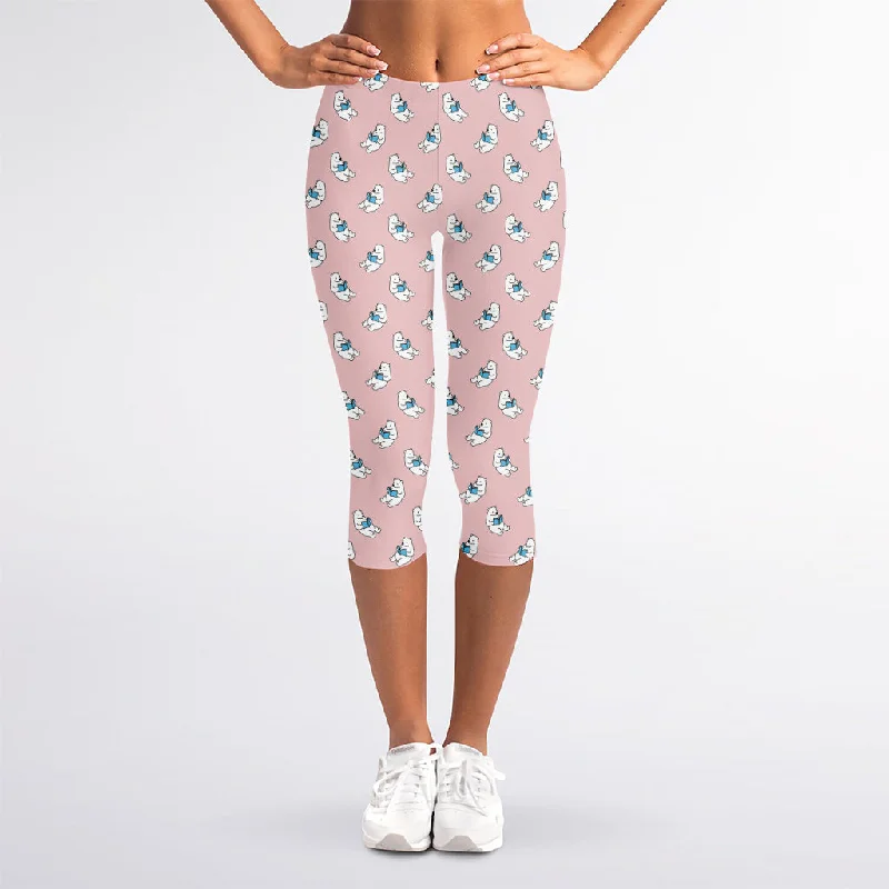 Polar Bear Reading Book Pattern Print Women's Capri Leggings Trendy Digital Print Leggings Polar Bear Reading Book Pattern Print Women's Capri Leggings Trendy Digital Print Leggings