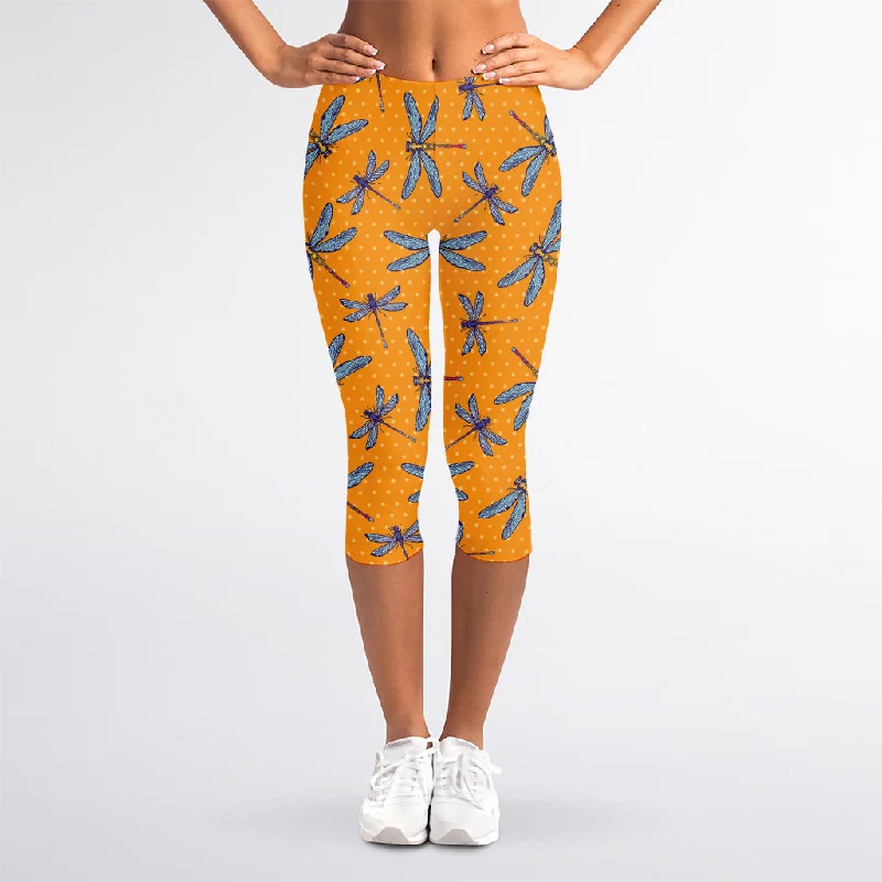 Polka Dot Dragonfly Pattern Print Women's Capri Leggings Fashionable High-Rise Workout Leggings Polka Dot Dragonfly Pattern Print Women's Capri Leggings Fashionable High-Rise Workout Leggings