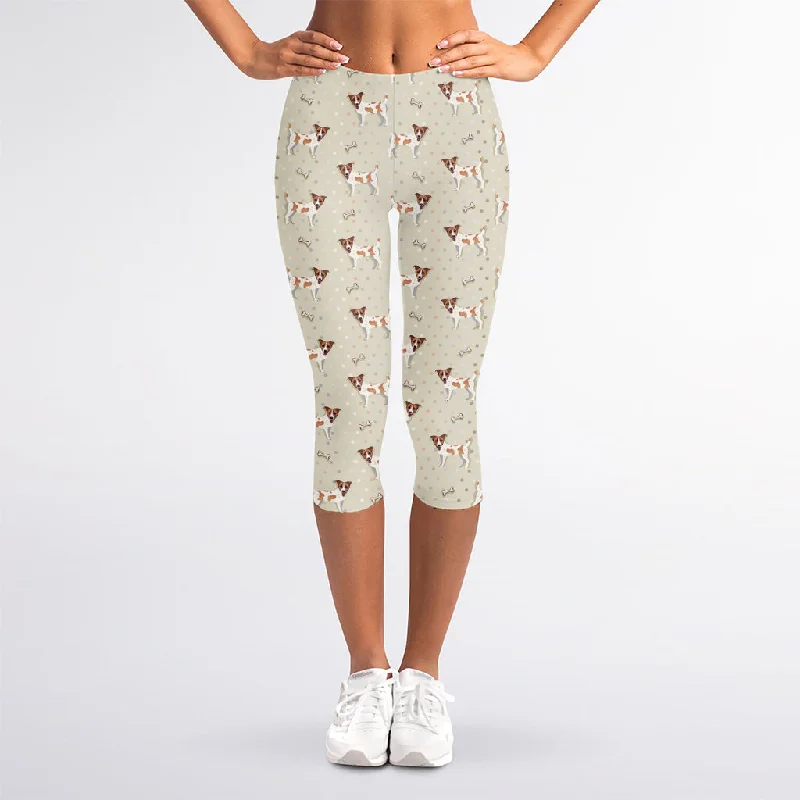 Polka Dot Jack Russell Terrier Print Women's Capri Leggings Comfortable Zip-Up Leggings Polka Dot Jack Russell Terrier Print Women's Capri Leggings Comfortable Zip-Up Leggings