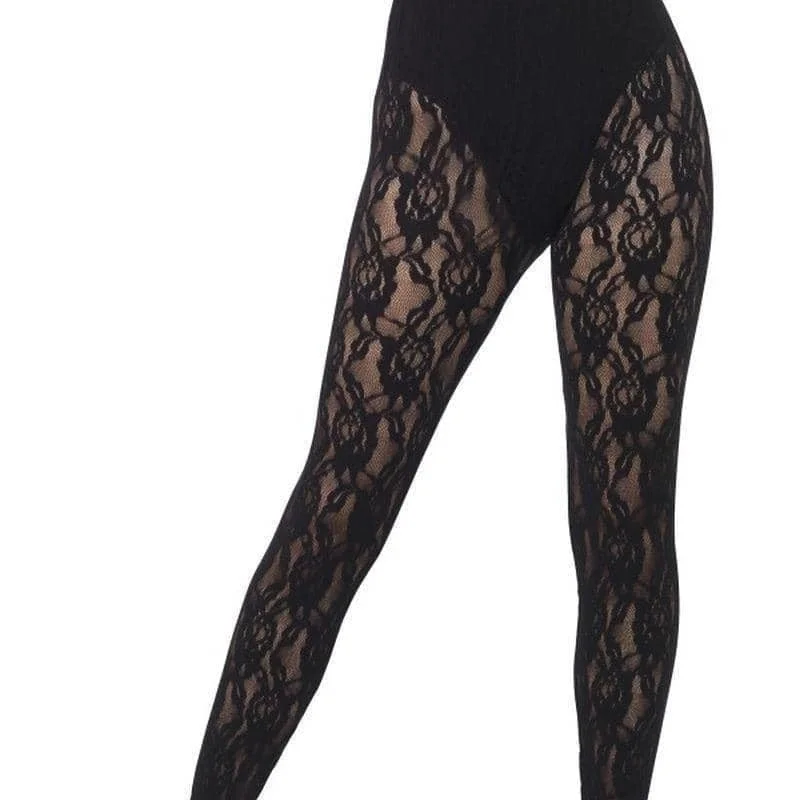 80s Lace Leggings Adult Black Footless Accessory Comfortable Ribbed Sports Leggings