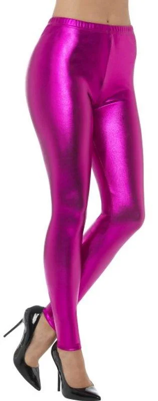 80s Pink Metallic Disco Leggings Stylish Lightweight Leggings
