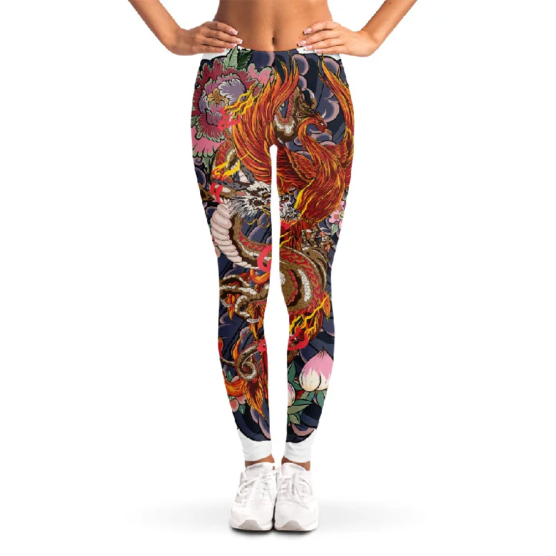 Japanese Dragon And Phoenix Tattoo Print Women's Leggings Fashionable Quick-Dry Yoga Pants Japanese Dragon And Phoenix Tattoo Print Women's Leggings Fashionable Quick-Dry Yoga Pants