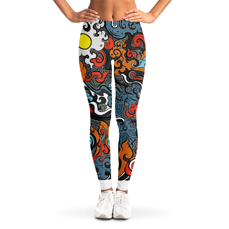 Japanese Elemental Tattoo Print Women's Leggings Fashionable Fitted Workout Leggings Japanese Elemental Tattoo Print Women's Leggings Fashionable Fitted Workout Leggings