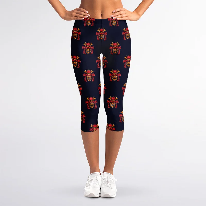 Japanese Samurai Pattern Print Women's Capri Leggings Comfortable Compression Leggings Japanese Samurai Pattern Print Women's Capri Leggings Comfortable Compression Leggings