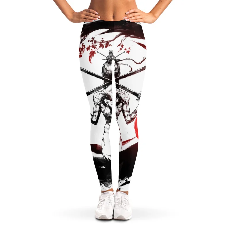Japanese Samurai Woman Print Women's Leggings Elegant Stretchy Faux Leather Leggings Japanese Samurai Woman Print Women's Leggings Elegant Stretchy Faux Leather Leggings