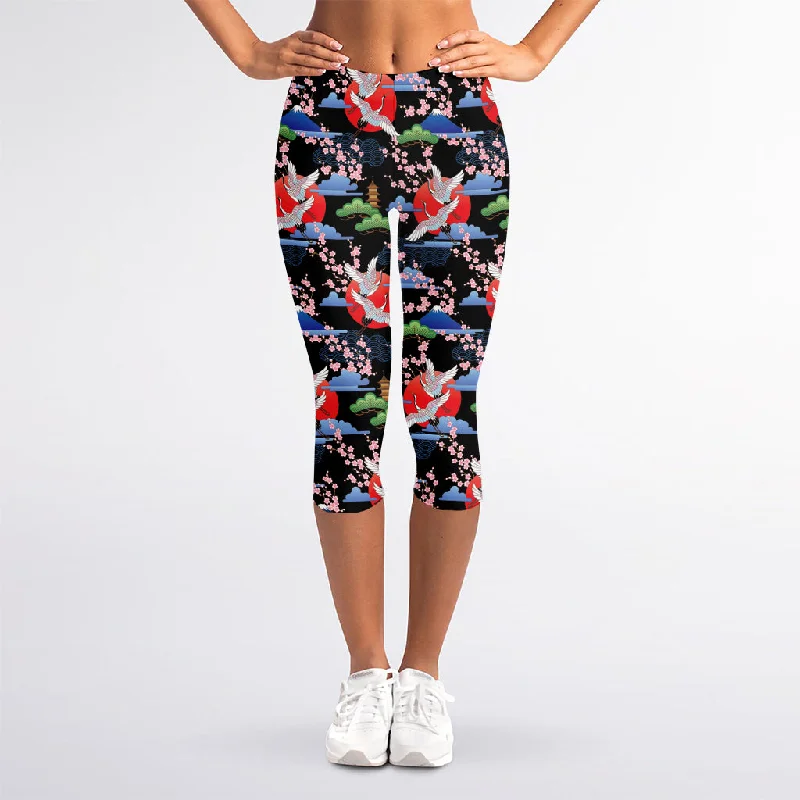 Japanese Traditional Pattern Print Women's Capri Leggings Comfortable Athletic Tights Japanese Traditional Pattern Print Women's Capri Leggings Comfortable Athletic Tights