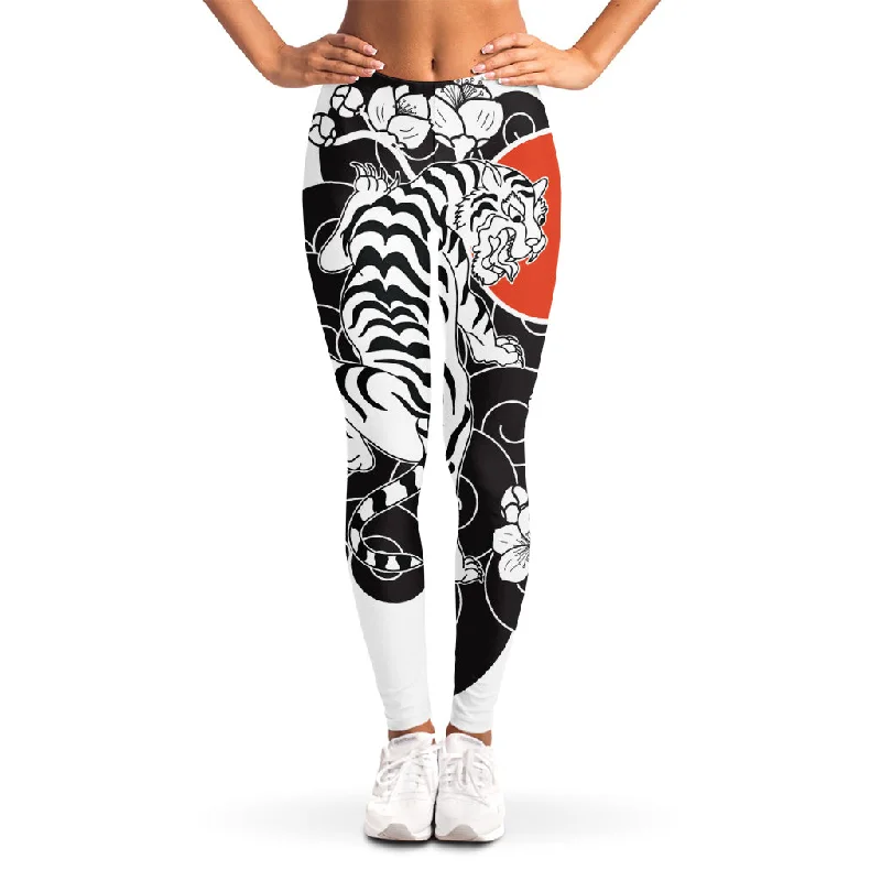 Japanese White Tiger Tattoo Print Women's Leggings Fashionable Tummy Control Leggings Japanese White Tiger Tattoo Print Women's Leggings Fashionable Tummy Control Leggings