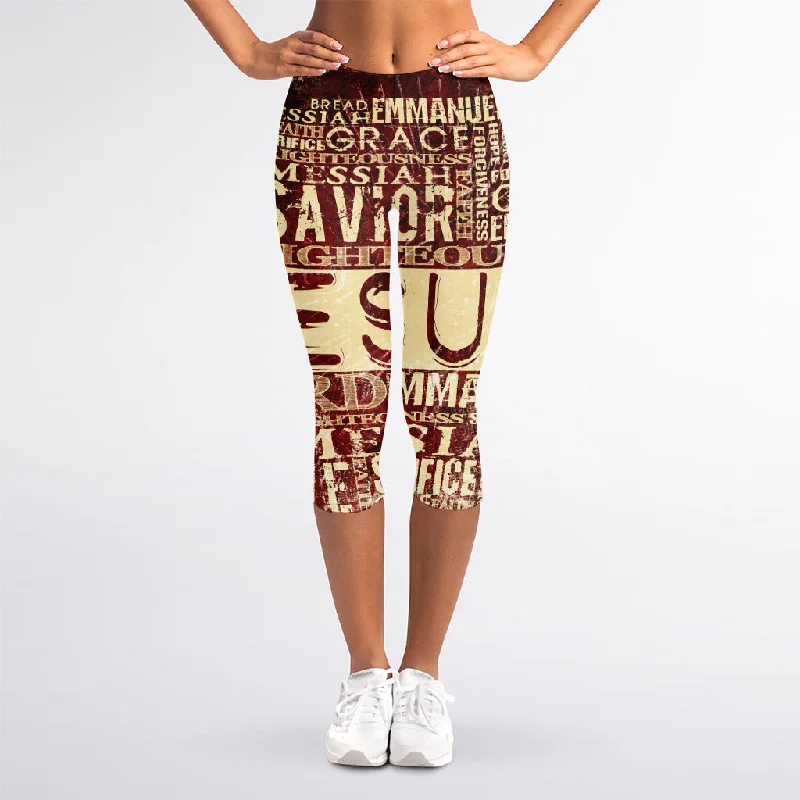 Jesus Religious Words Print Women's Capri Leggings Trendy Sweat-Wicking Workout Leggings Jesus Religious Words Print Women's Capri Leggings Trendy Sweat-Wicking Workout Leggings