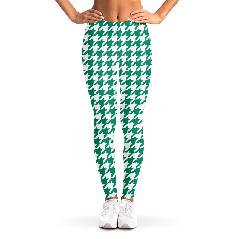 Jungle Green And White Houndstooth Print Women's Leggings Classic Solid Color Leggings Jungle Green And White Houndstooth Print Women's Leggings Classic Solid Color Leggings