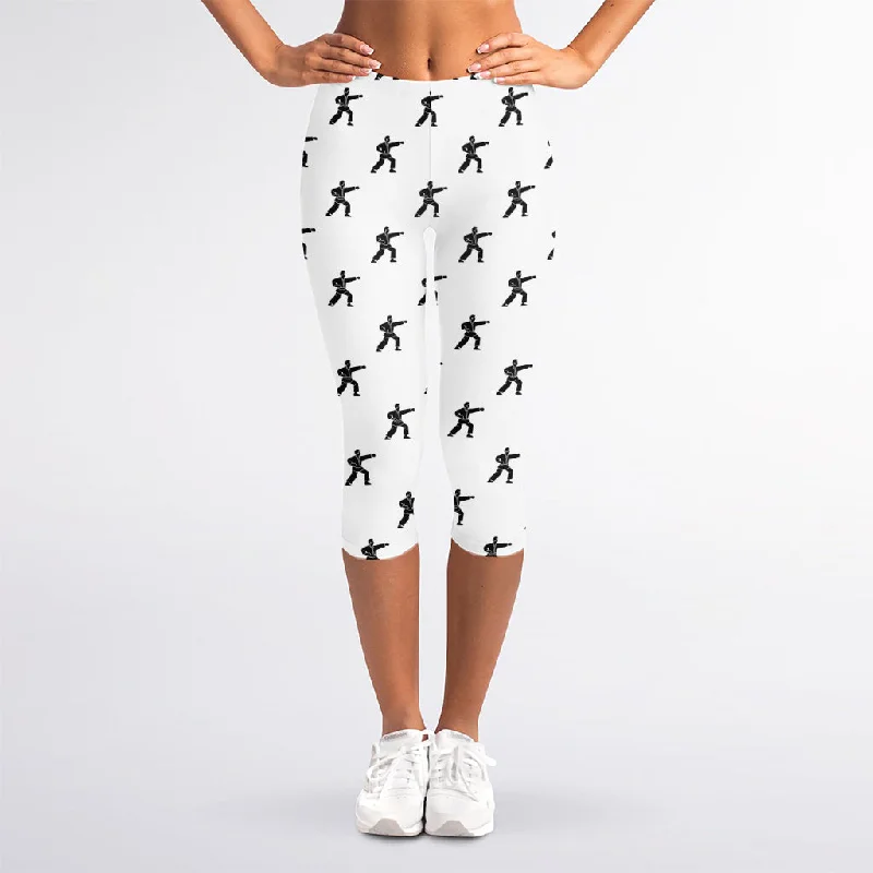 Karate Fighter Pattern Print Women's Capri Leggings Comfortable Tummy Shaping Leggings Karate Fighter Pattern Print Women's Capri Leggings Comfortable Tummy Shaping Leggings