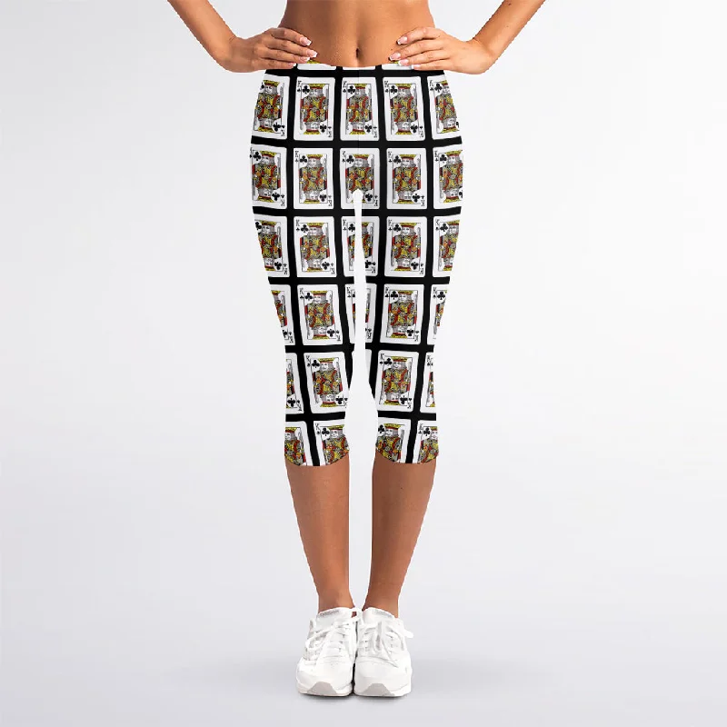King Of Clubs Playing Card Pattern Print Women's Capri Leggings Comfortable Classic Yoga Leggings King Of Clubs Playing Card Pattern Print Women's Capri Leggings Comfortable Classic Yoga Leggings