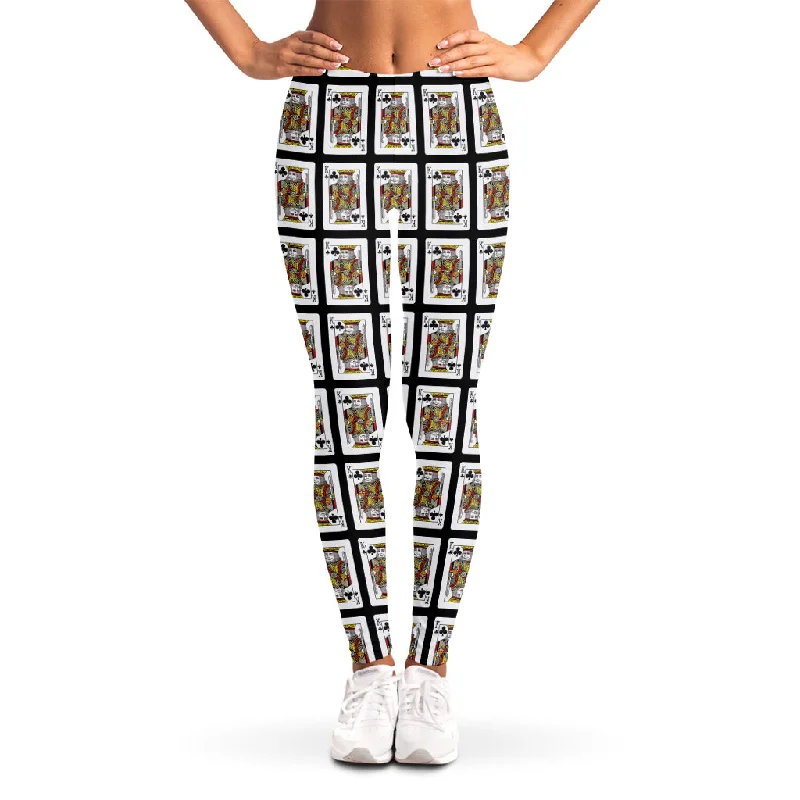 King Of Clubs Playing Card Pattern Print Women's Leggings Trendy Cut-Out Activewear Leggings King Of Clubs Playing Card Pattern Print Women's Leggings Trendy Cut-Out Activewear Leggings