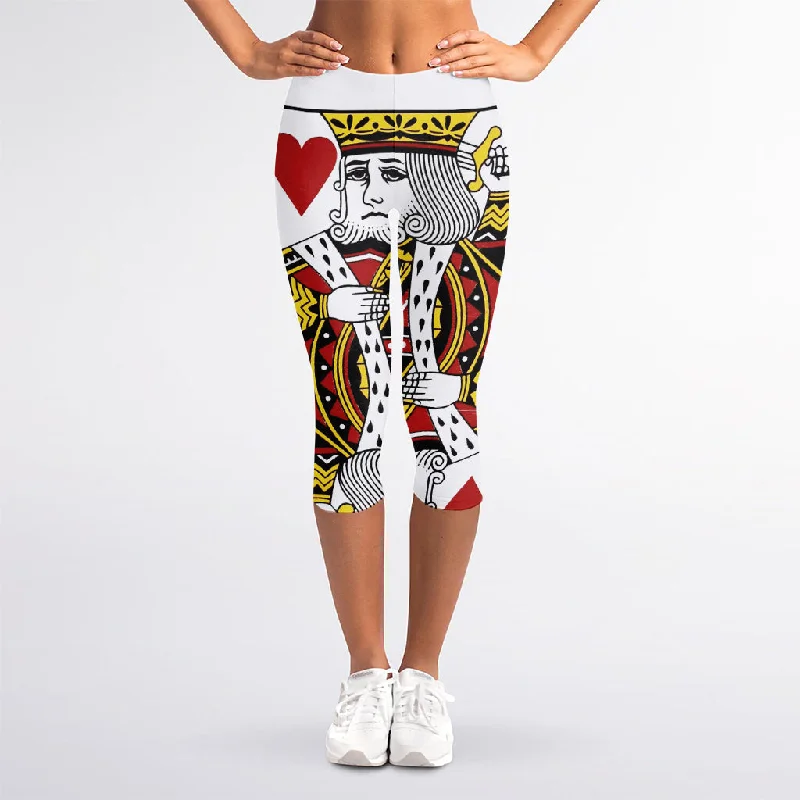 King Of Hearts Playing Card Print Women's Capri Leggings Trendy Seamless Fit Leggings King Of Hearts Playing Card Print Women's Capri Leggings Trendy Seamless Fit Leggings