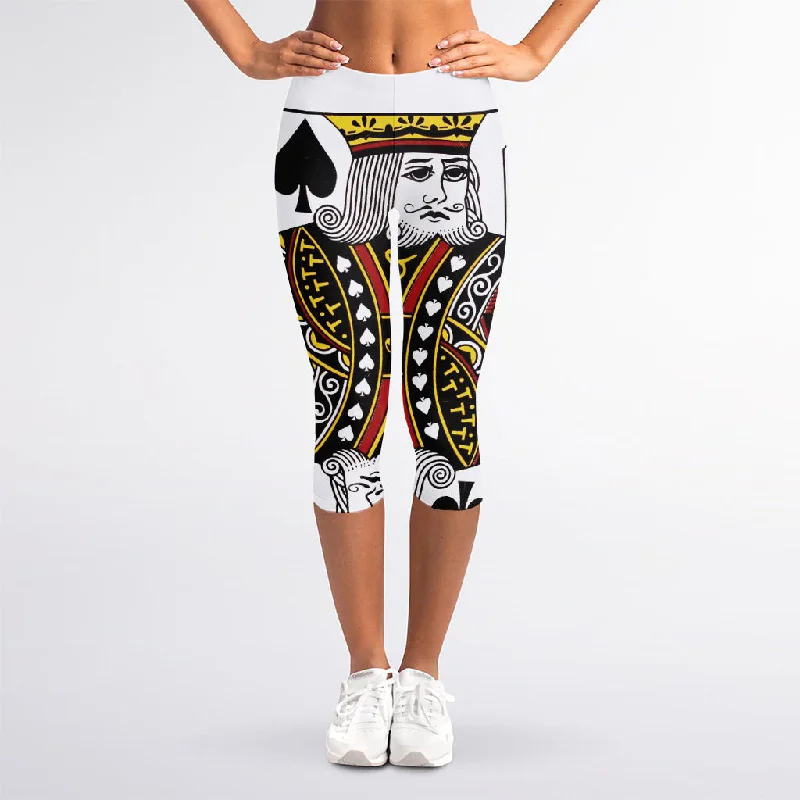 King Of Spades Playing Card Print Women's Capri Leggings Stylish Winter-Ready Leggings King Of Spades Playing Card Print Women's Capri Leggings Stylish Winter-Ready Leggings