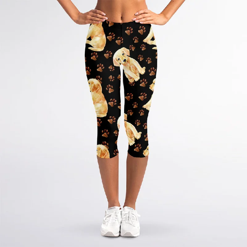 Labrador Retriever Puppy Pattern Print Women's Capri Leggings Stylish Stretch-Waist Leggings Labrador Retriever Puppy Pattern Print Women's Capri Leggings Stylish Stretch-Waist Leggings