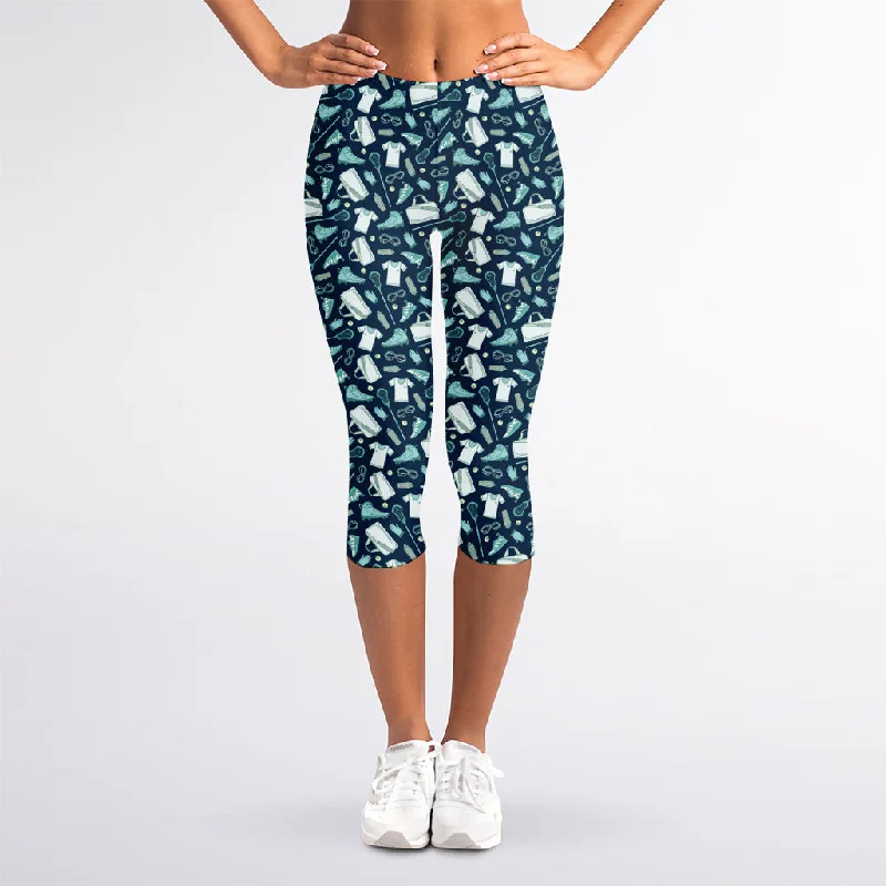 Lacrosse Equipment Pattern Print Women's Capri Leggings Stylish Ankle-Length Leggings Lacrosse Equipment Pattern Print Women's Capri Leggings Stylish Ankle-Length Leggings