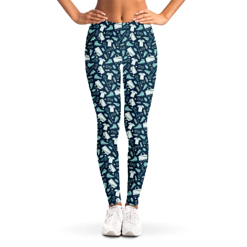Lacrosse Equipment Pattern Print Women's Leggings Comfortable Ribbed Waistband Leggings Lacrosse Equipment Pattern Print Women's Leggings Comfortable Ribbed Waistband Leggings