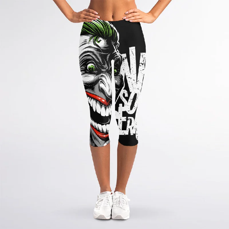 Laughing Joker Why So Serious Print Women's Capri Leggings Comfortable Fleece-Lined Leggings Laughing Joker Why So Serious Print Women's Capri Leggings Comfortable Fleece-Lined Leggings
