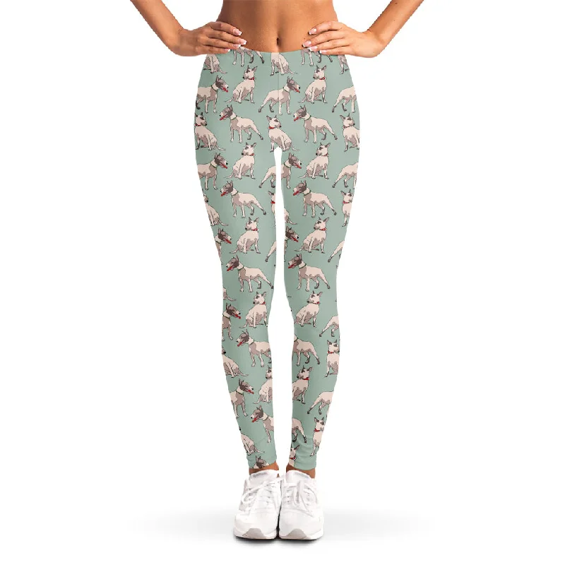 Laurel Green Bull Terrier Pattern Print Women's Leggings Trendy Adjustable Waist Leggings Laurel Green Bull Terrier Pattern Print Women's Leggings Trendy Adjustable Waist Leggings