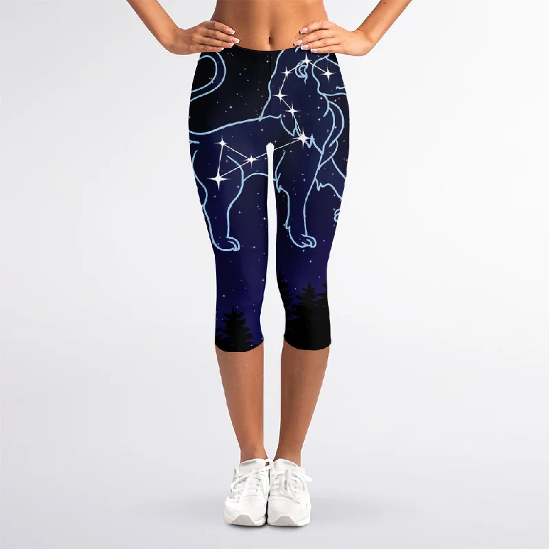 Leo Constellation Print Women's Capri Leggings Stylish Colorful Activewear Leggings