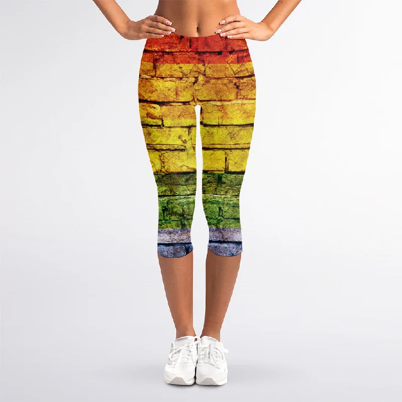 LGBT Pride Rainbow Brick Wall Print Women's Capri Leggings Stylish Everyday Leggings LGBT Pride Rainbow Brick Wall Print Women's Capri Leggings Stylish Everyday Leggings