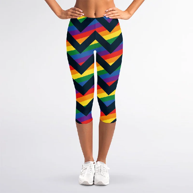 LGBT Pride Rainbow Chevron Pattern Print Women's Capri Leggings Trendy High-Compression Leggings LGBT Pride Rainbow Chevron Pattern Print Women's Capri Leggings Trendy High-Compression Leggings