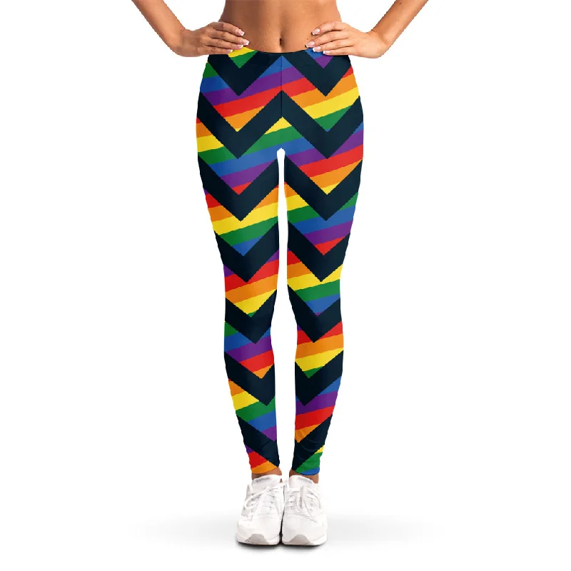 LGBT Pride Rainbow Chevron Pattern Print Women's Leggings Comfortable Workout Fitness Leggings LGBT Pride Rainbow Chevron Pattern Print Women's Leggings Comfortable Workout Fitness Leggings