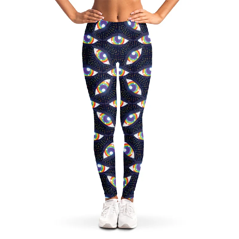 LGBT Pride Rainbow Eyes Pattern Print Women's Leggings Fashionable Lacy Detail Leggings LGBT Pride Rainbow Eyes Pattern Print Women's Leggings Fashionable Lacy Detail Leggings