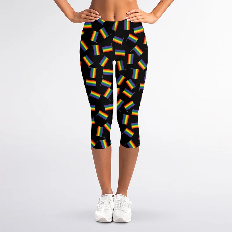 LGBT Pride Rainbow Flag Pattern Print Women's Capri Leggings Fashionable Embroidered Detail Leggings LGBT Pride Rainbow Flag Pattern Print Women's Capri Leggings Fashionable Embroidered Detail Leggings