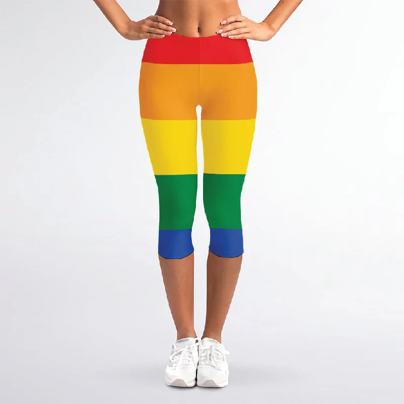 LGBT Pride Rainbow Flag Print Women's Capri Leggings Trendy Faux Suede Leggings