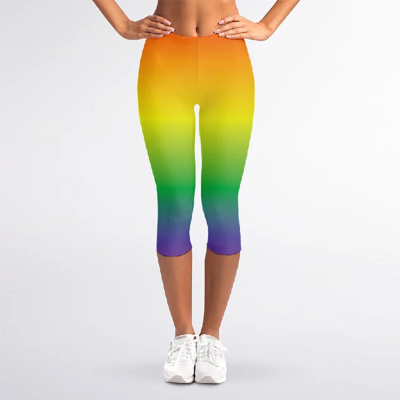 LGBT Pride Rainbow Gradient Print Women's Capri Leggings Stylish Stretch Print Leggings LGBT Pride Rainbow Gradient Print Women's Capri Leggings Stylish Stretch Print Leggings