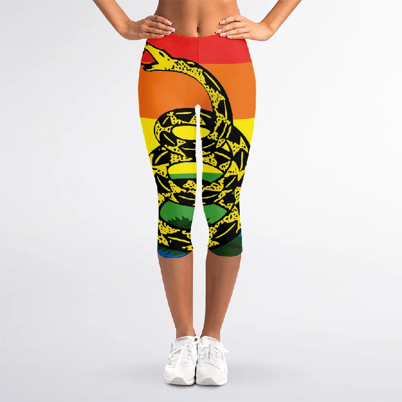 LGBT Rainbow Gadsden Flag Print Women's Capri Leggings Comfortable Classic Yoga Leggings LGBT Rainbow Gadsden Flag Print Women's Capri Leggings Comfortable Classic Yoga Leggings