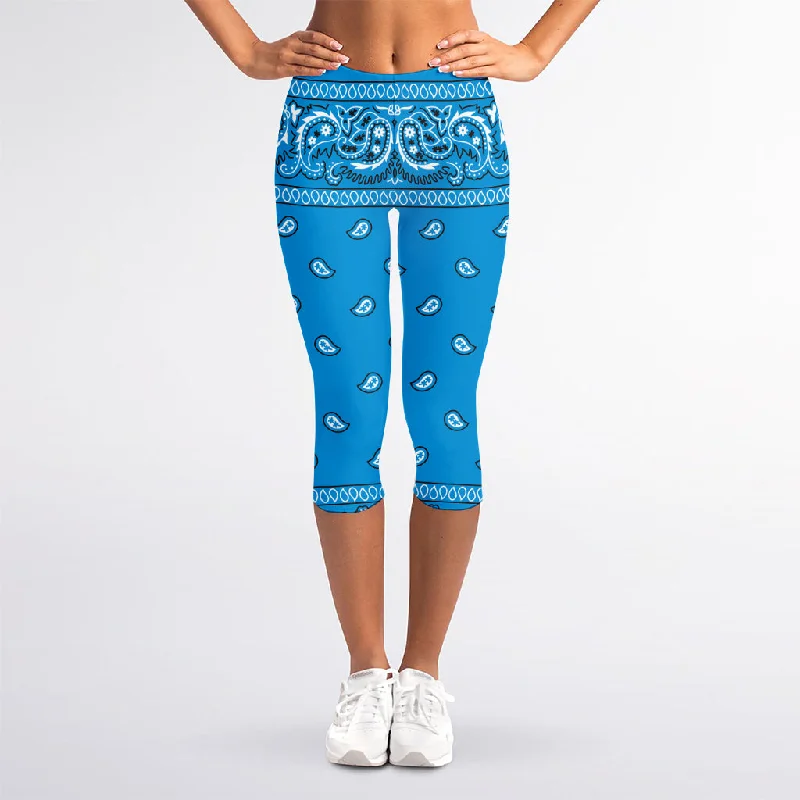 Light Blue Paisley Bandana Print Women's Capri Leggings Trendy High-Waist Tummy Control Leggings Light Blue Paisley Bandana Print Women's Capri Leggings Trendy High-Waist Tummy Control Leggings