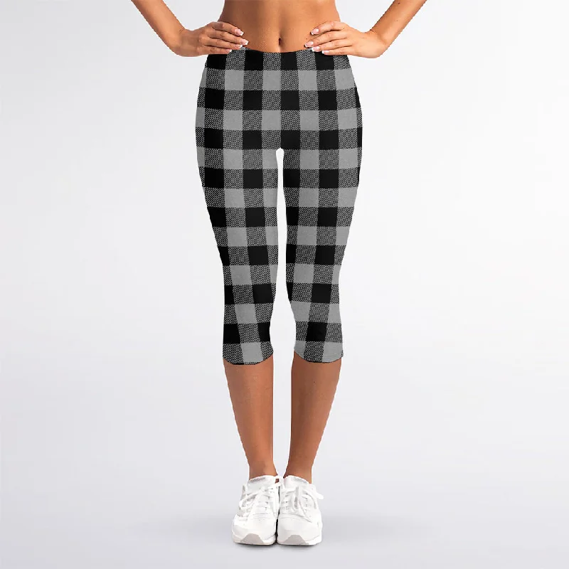 Light Grey And Black Buffalo Check Print Women's Capri Leggings Trendy Spandex Leggings Light Grey And Black Buffalo Check Print Women's Capri Leggings Trendy Spandex Leggings