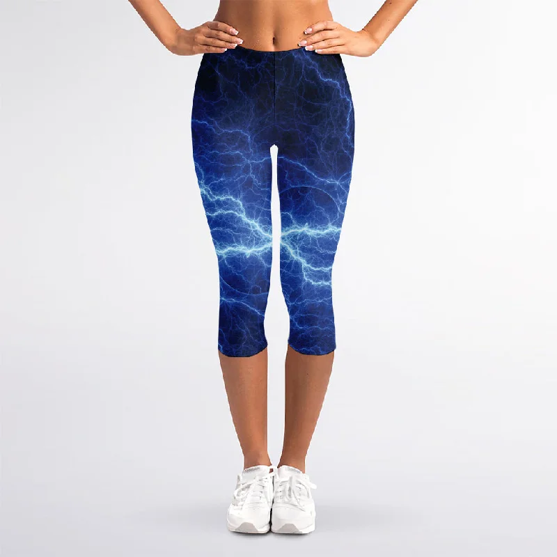 Lightning Plasma Print Women's Capri Leggings Elegant Stretchy Faux Leather Leggings Lightning Plasma Print Women's Capri Leggings Elegant Stretchy Faux Leather Leggings